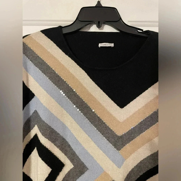 Vintage Ricamo A Mano Black Silk & Angora Sweater Geo Design Plus Size Colorful - Picture 4 of 12
